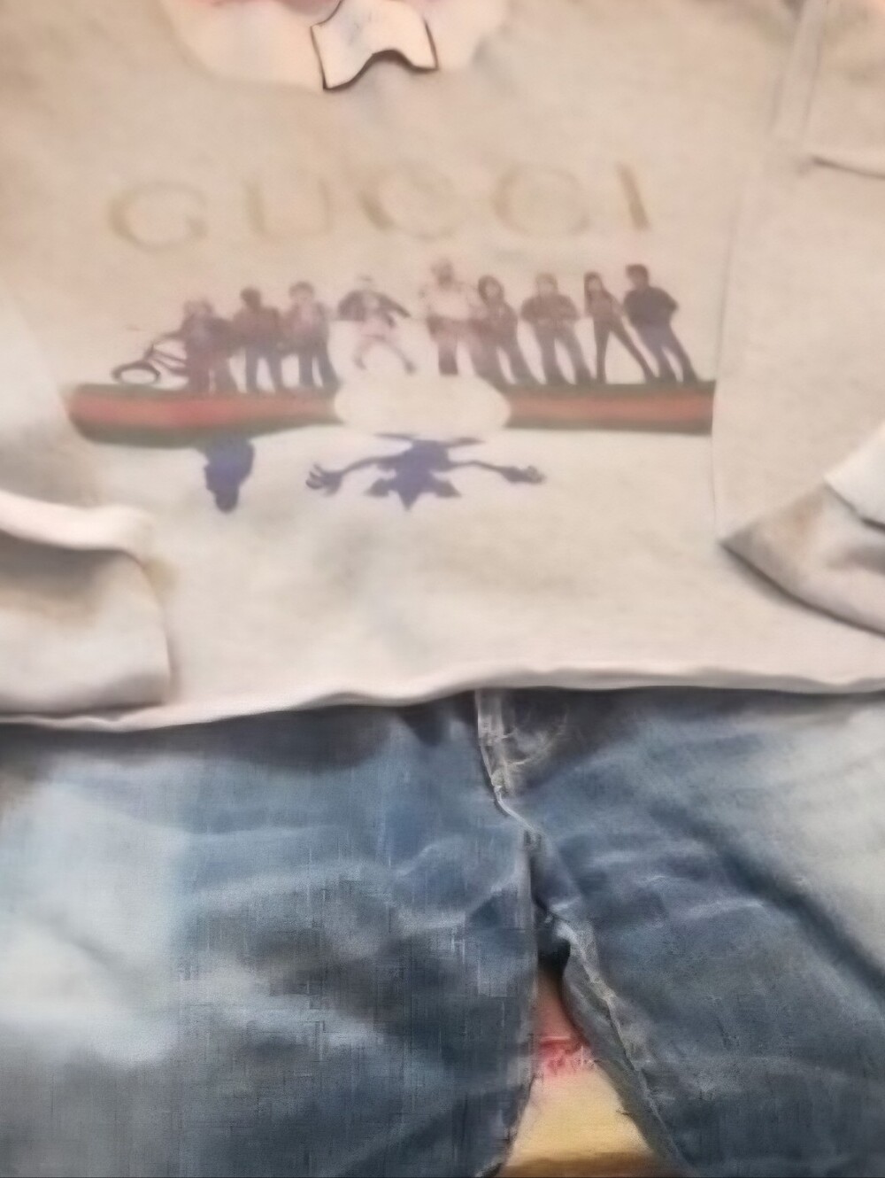 Gucci Womans Light Gray Logo Stripe Graphic Sweatshirt - Picture 11 of 12
